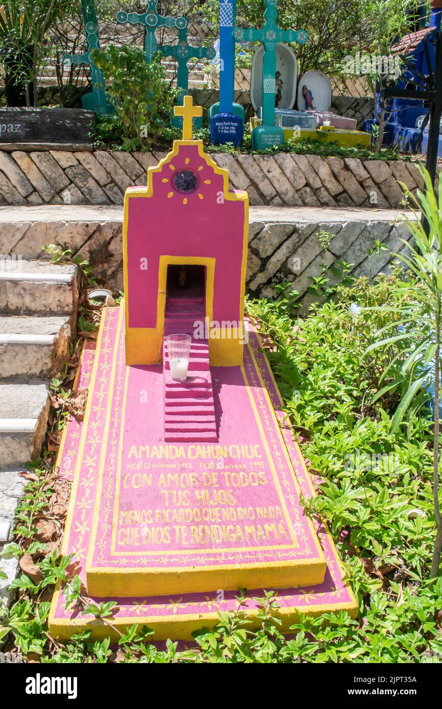 PLAYA DEL CARMEN, MEXICO - 21April 2022: Colourful gravestones at a ...