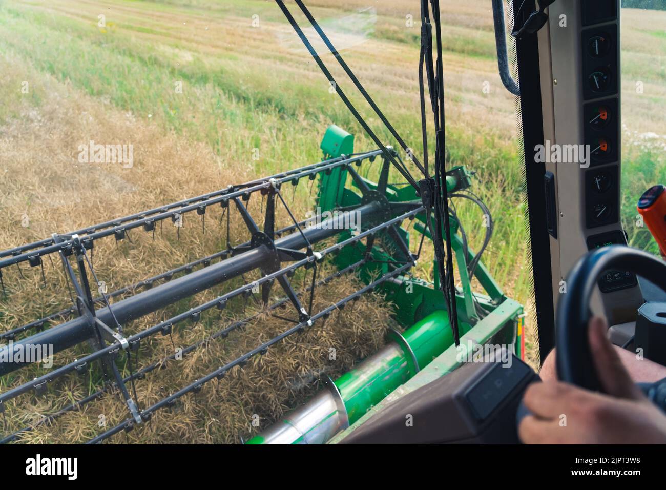 Combine harvester operator's perspective during harvesting