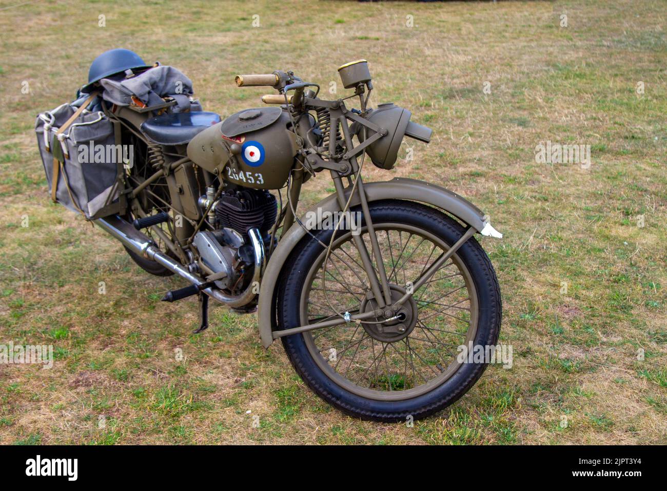 1938 30s, thirties  BSA 250cc army despatch rider motorcycle. World War II, Second World War, WWII, WW2. RAF Military vehicle at Lytham 1940's Festival Wartime Weekend 2022 Stock Photo