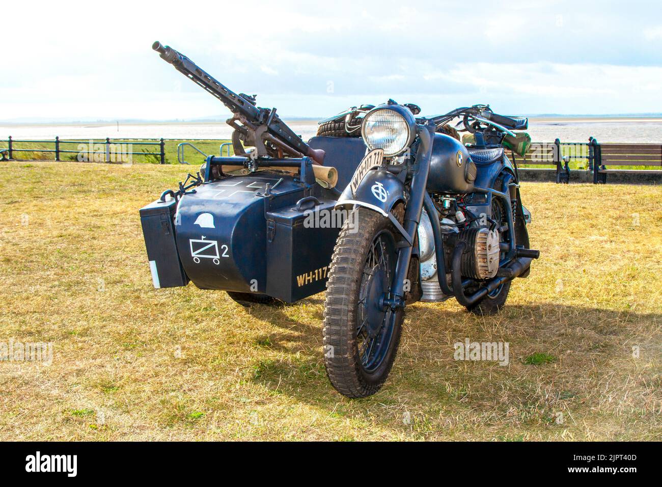 1958 50s, fifties, 1950s MZ-URAL, BMW R71 motorcycles,  Russian heavy motorcycle & sidecar; World War II, Second World War, WWII, WW2. Military vehicle at Lytham 1940's Festival Wartime Weekend 2022 Stock Photo