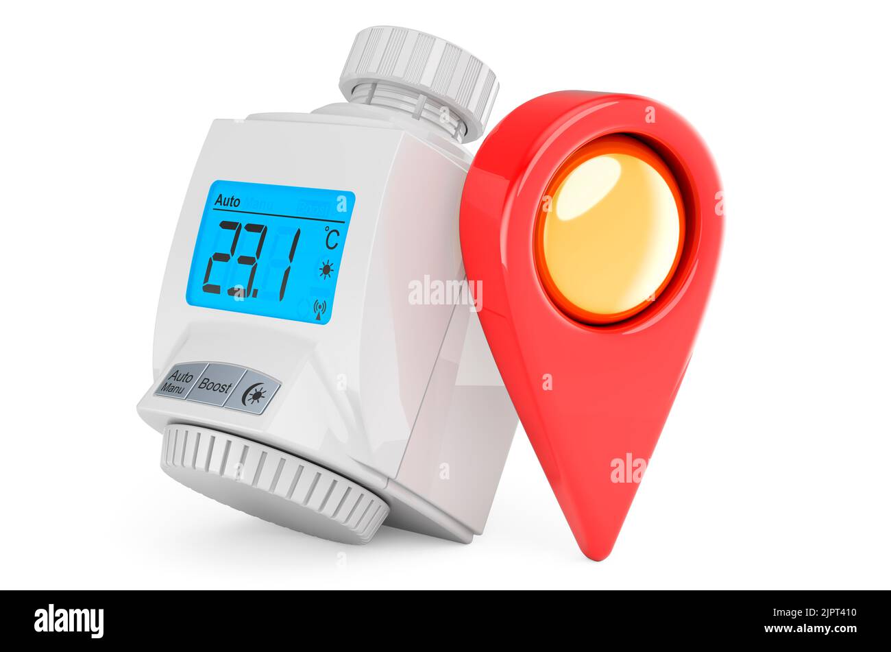 Digital radiator thermostatic valve with map pointer. 3D rendering