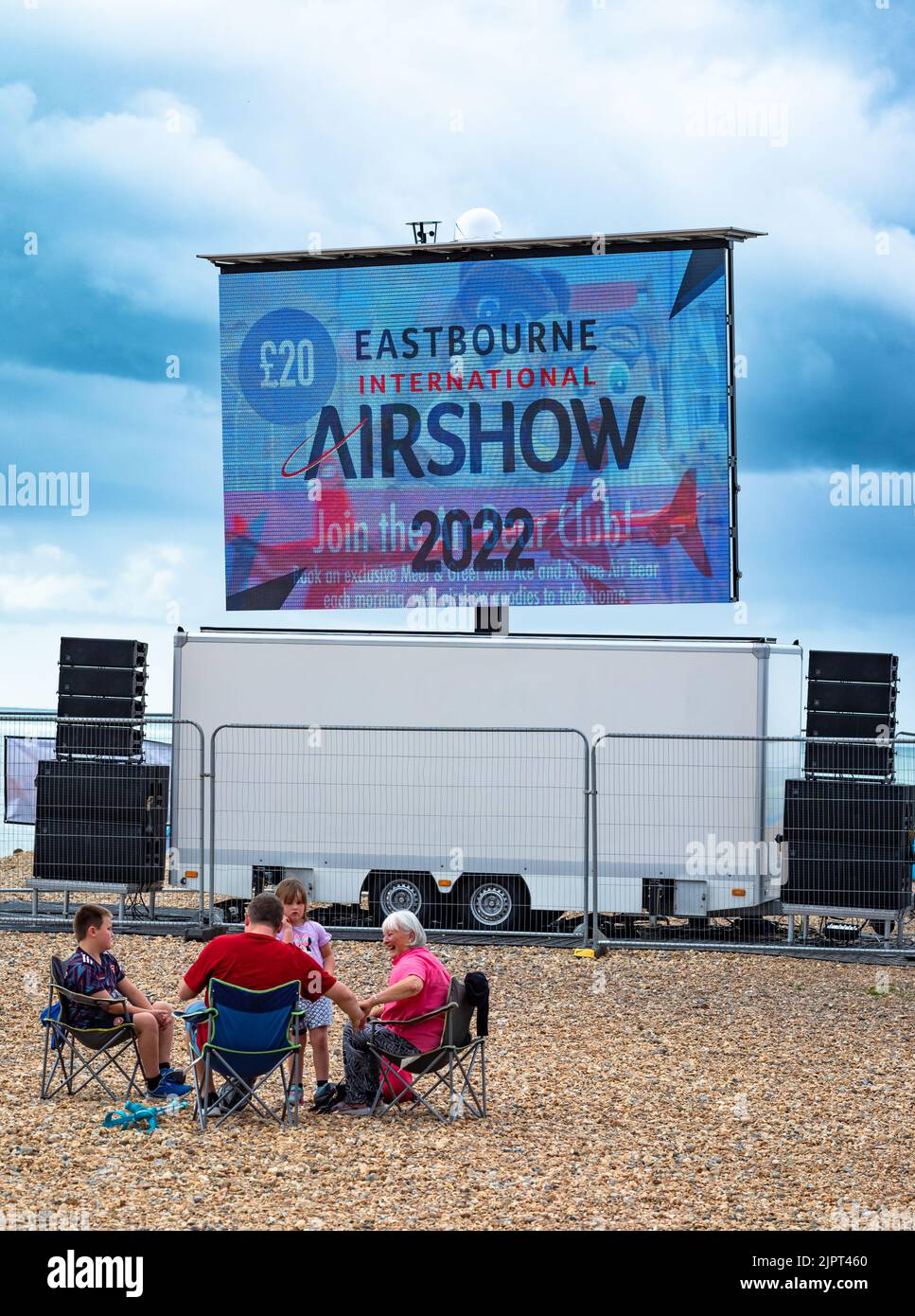 Eastbourne, East Sussex, UK, 20 Sep 2022. A family waits on the beach