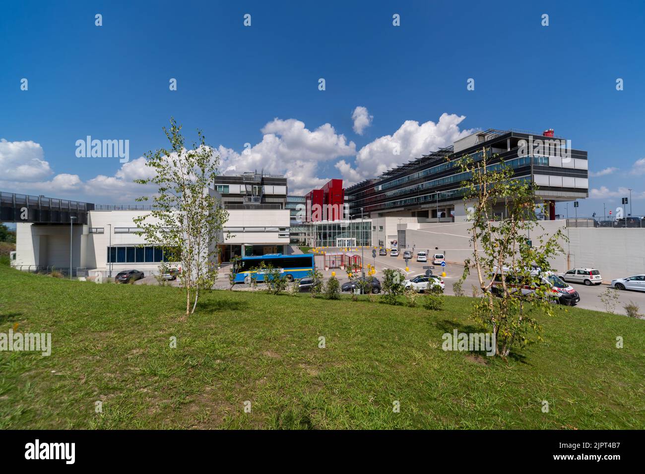 Verduno; Alba; Piedmont; Italy - October 12; 2021: the Michele and Pietro Ferrero Hospital; modern architecture of ASL CN2 hospital of Alba; Bra and L Stock Photo