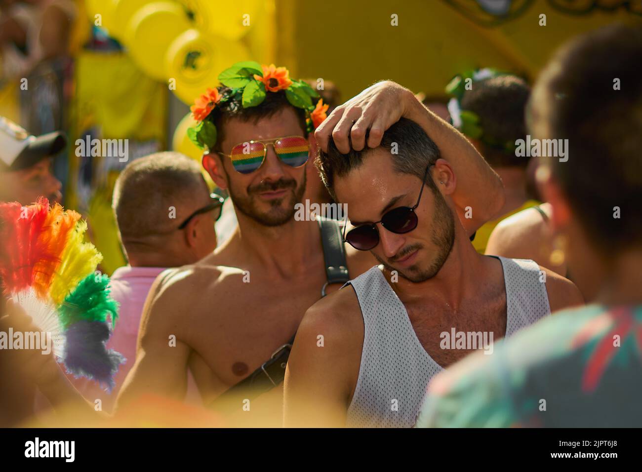 BARCELONA, SPAIN - JUNE 18, 2022:FESTIVE DEMONSTRATION ON GAY PRIDE DAY IN BARCELONA Stock Photo