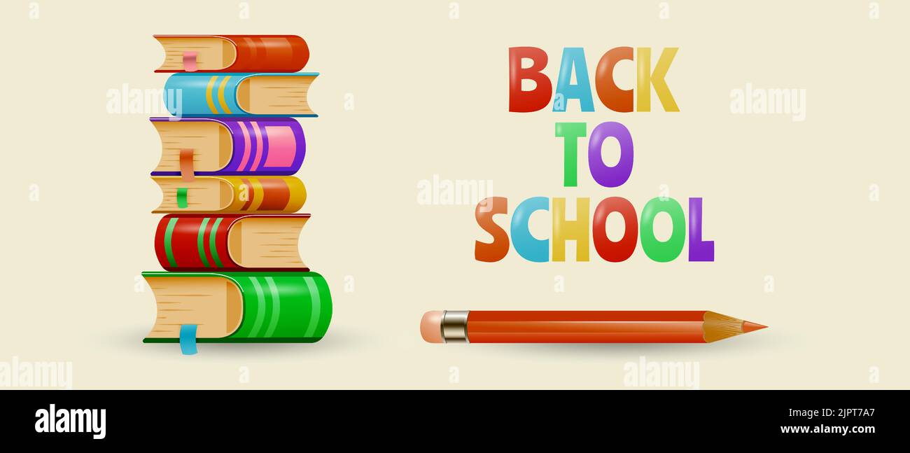 School banner with books and pencil. Back to school background. Vector ...