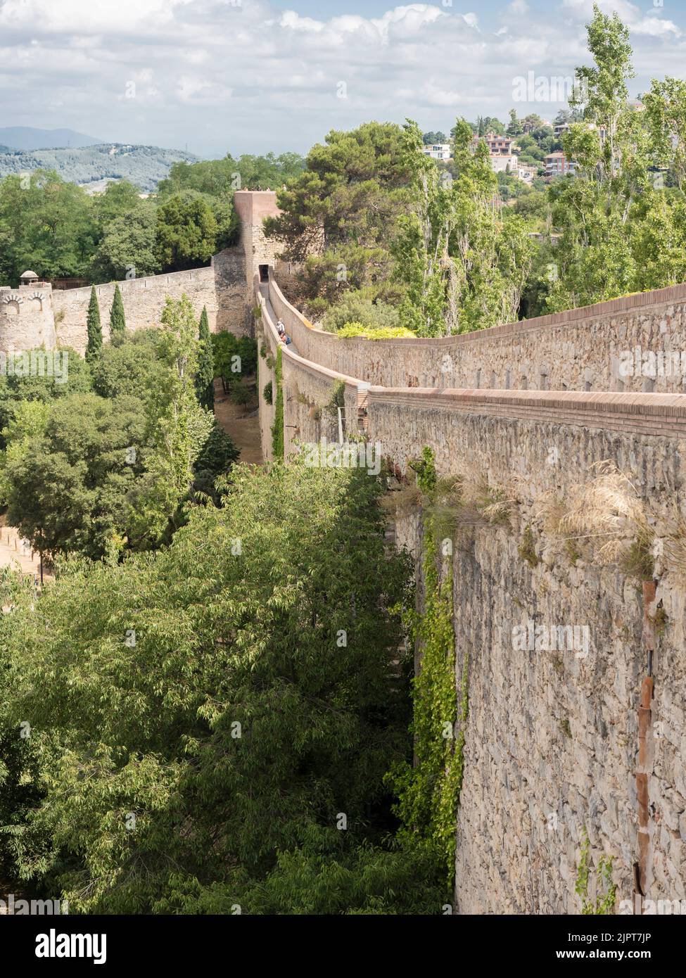 Girona, Spain - 26 June 2022: view of the ancient city wall of Girona in Catalunia, Spain. Stock Photo