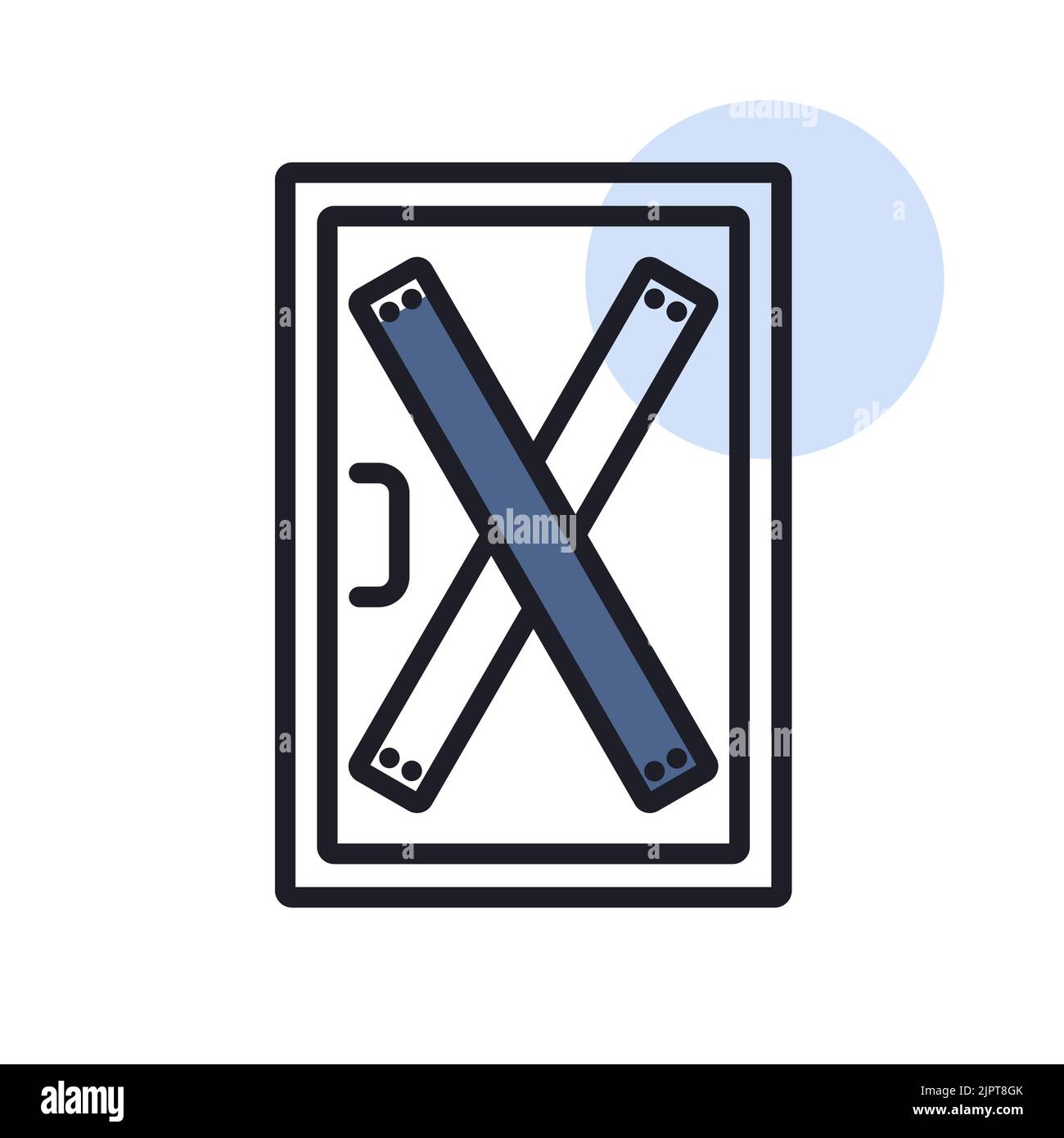 Boarded up door vector isolated icon, installing boards on the door to prevent unauthorized access, or abandoned. Demonstration, protest, strike, revo Stock Vector