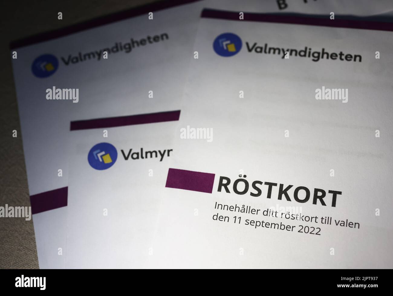 Voting cards for the Swedish parliamentary election on 11 September 2022. Stock Photo