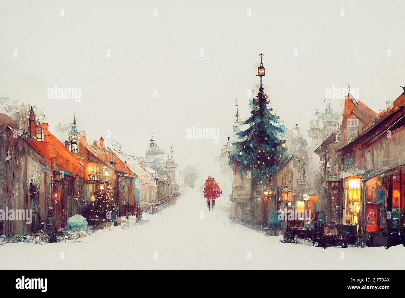 Illustration of a cute little christmas village Stock Photo Alamy