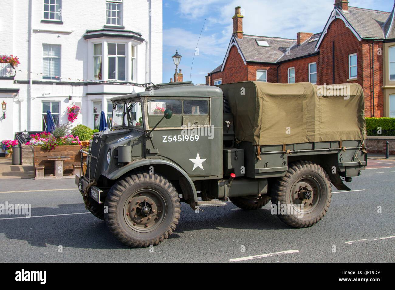 1943 Chevrolet C15421-M 40s forties,  green petrol 3540cc Army Truck; World War II, Second World War, WWII, WW2. Military vehicle at Lytham 1940's Festival Wartime Weekend 2022 Stock Photo