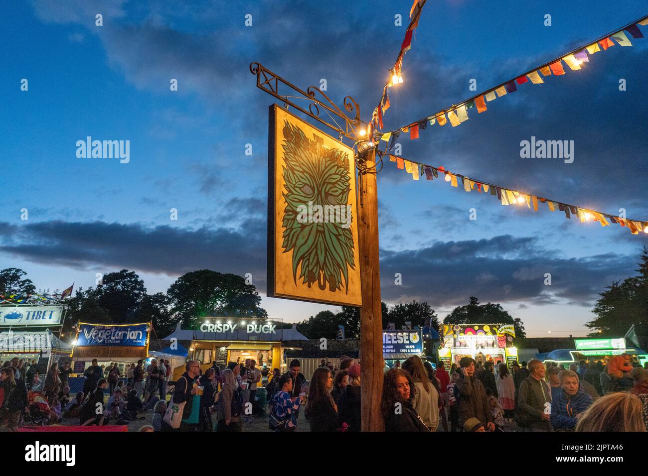 Glanusk Park, UK. Friday, 19 August, 2022. The Green Man pub sign at the 2022 Green Man Festival in Glanusk Park, Brecon Beacons, Wales. Photo date: Friday, August 19, 2022. Photo credit should read: Richard Gray/Alamy Live News Stock Photo