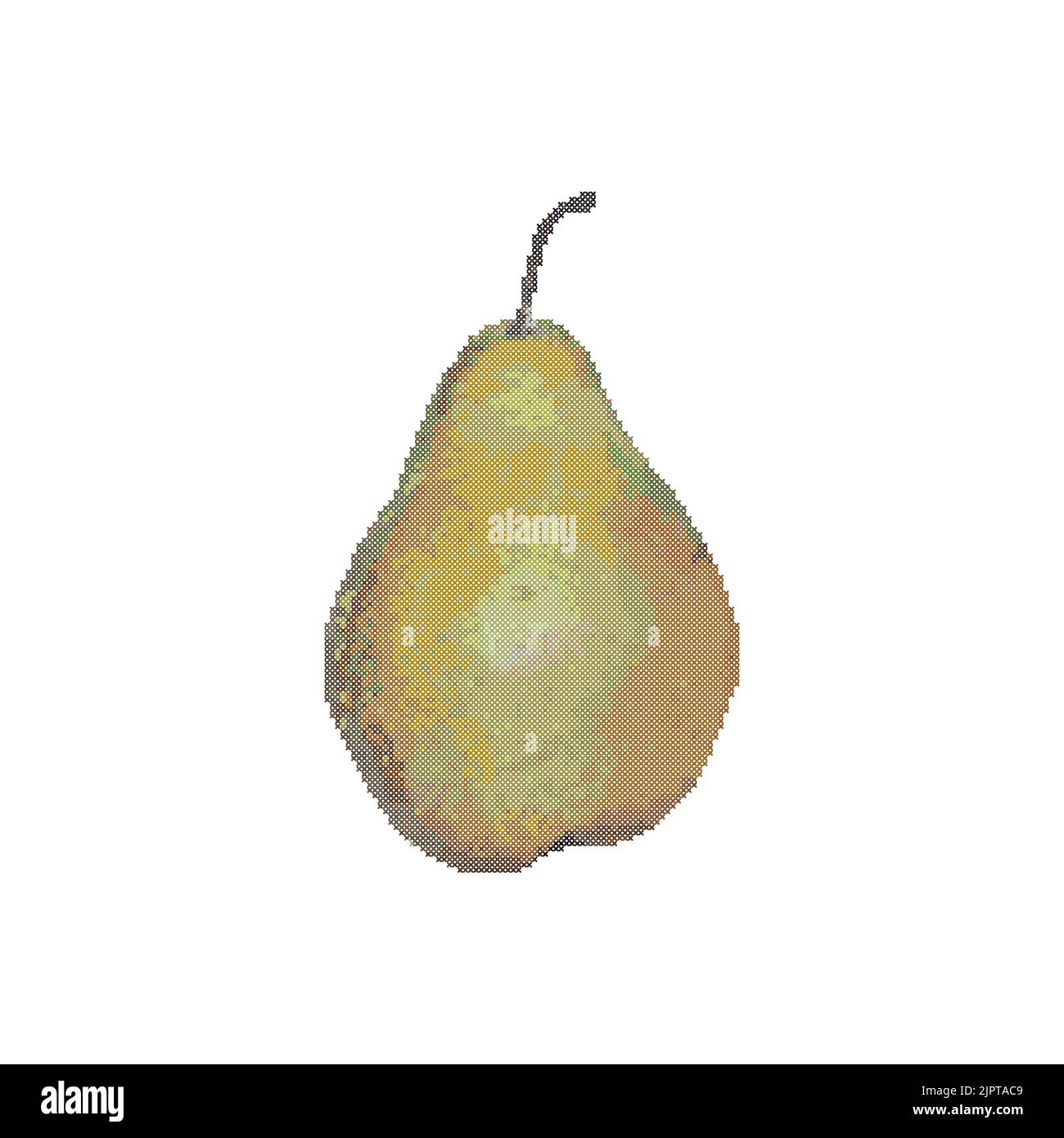 Cross stitch pear, fruit embroidery, vector illustration Stock Vector