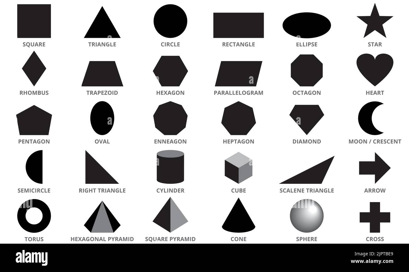 Set of black geometric figures. Flat shapes design, vector illustration. Stock Vector