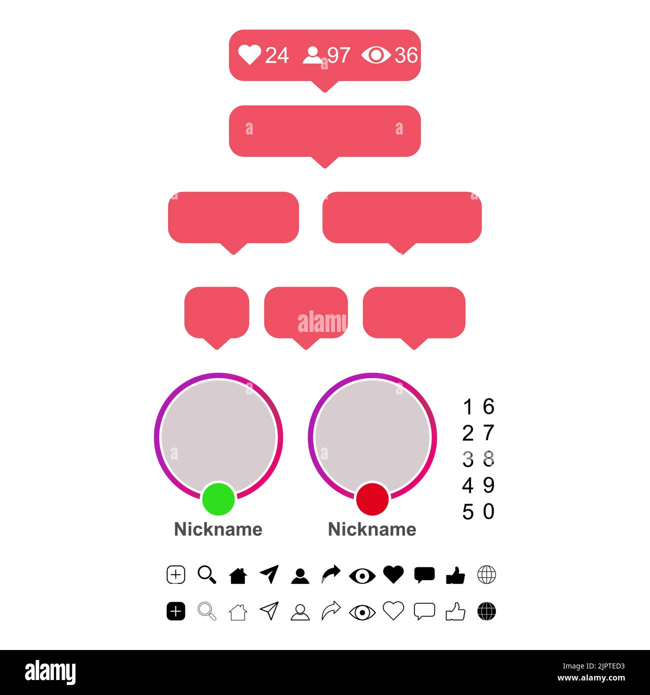 Set of Interface buttons for web design, social media icon symbol ...