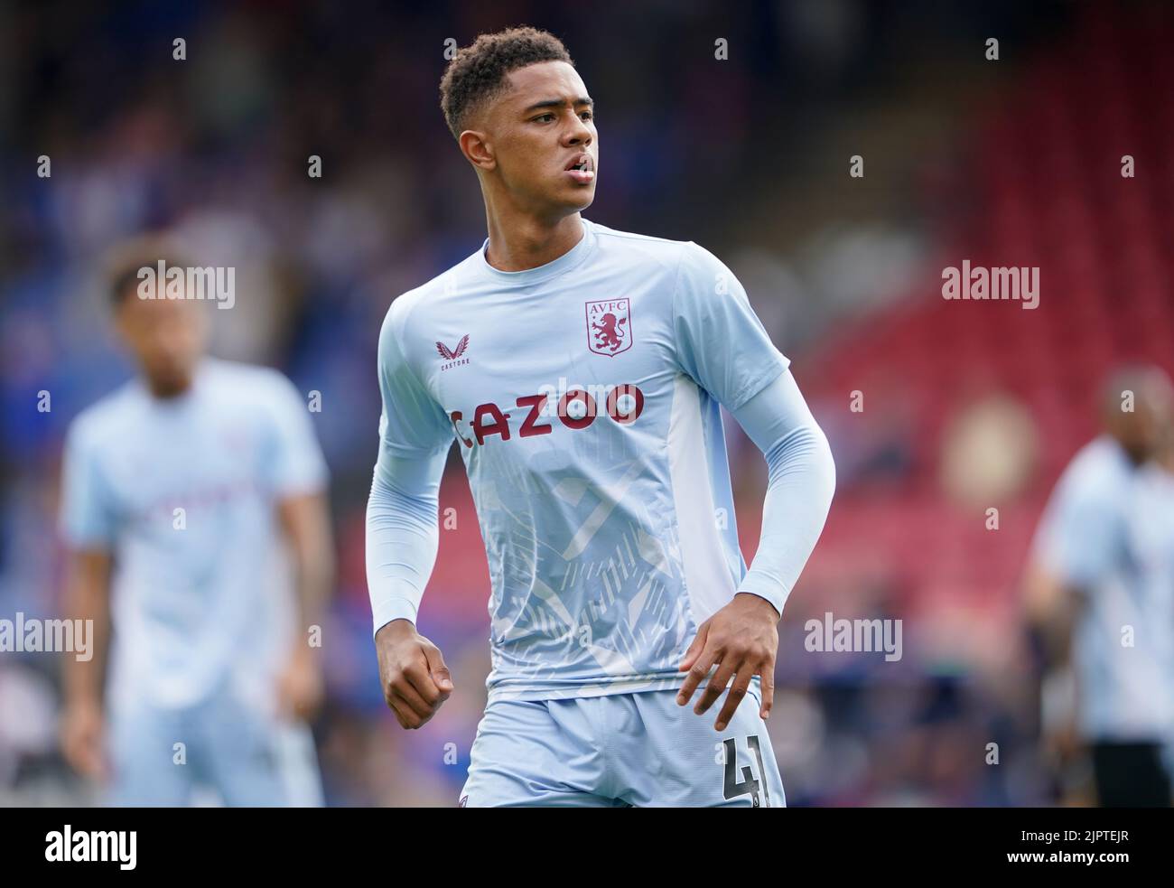 Aston Villa's Jacob Ramsey warming up before the Premier League match