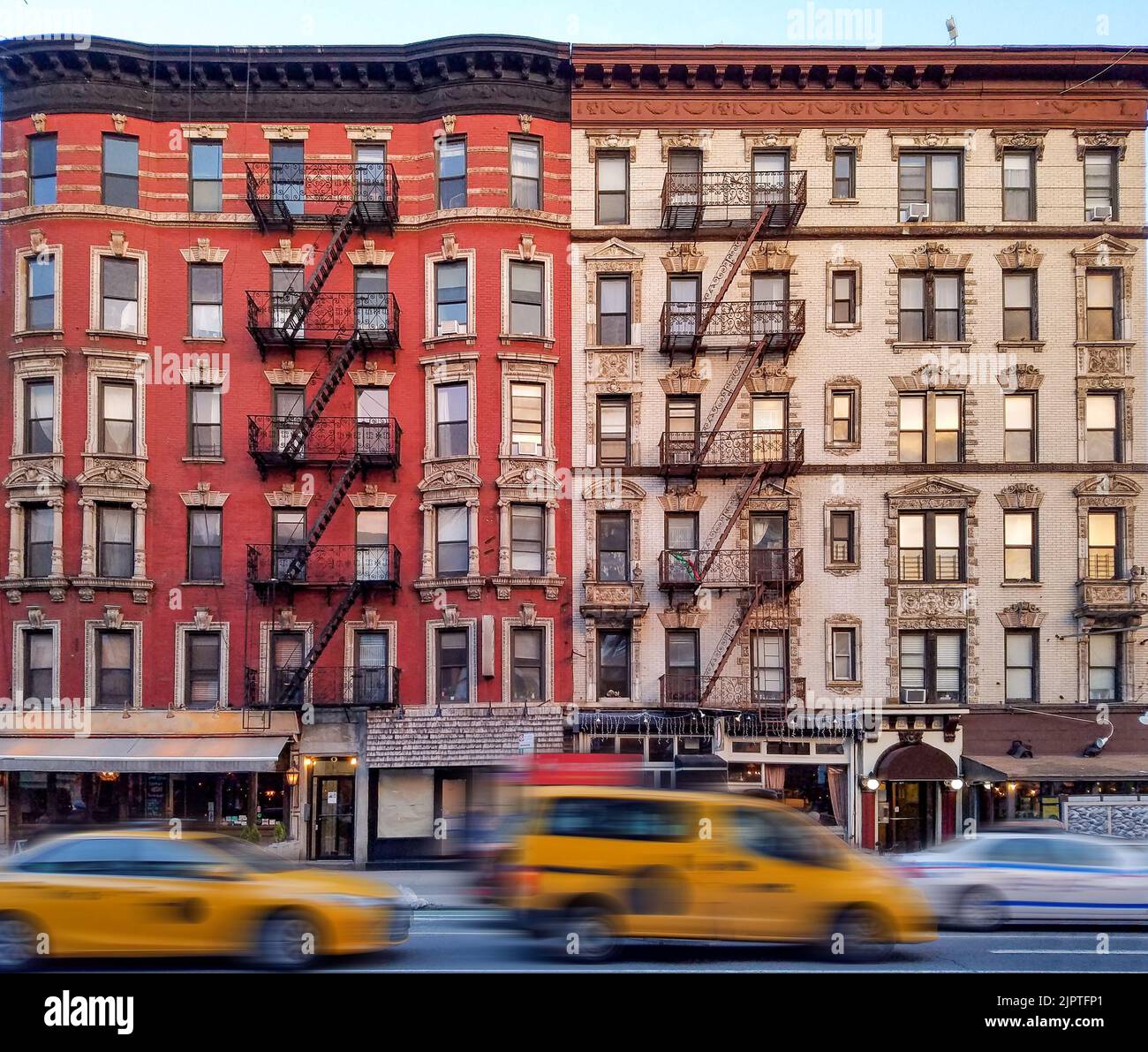 Old apartment buildings on 2nd Avenue in the East Village neighborhood