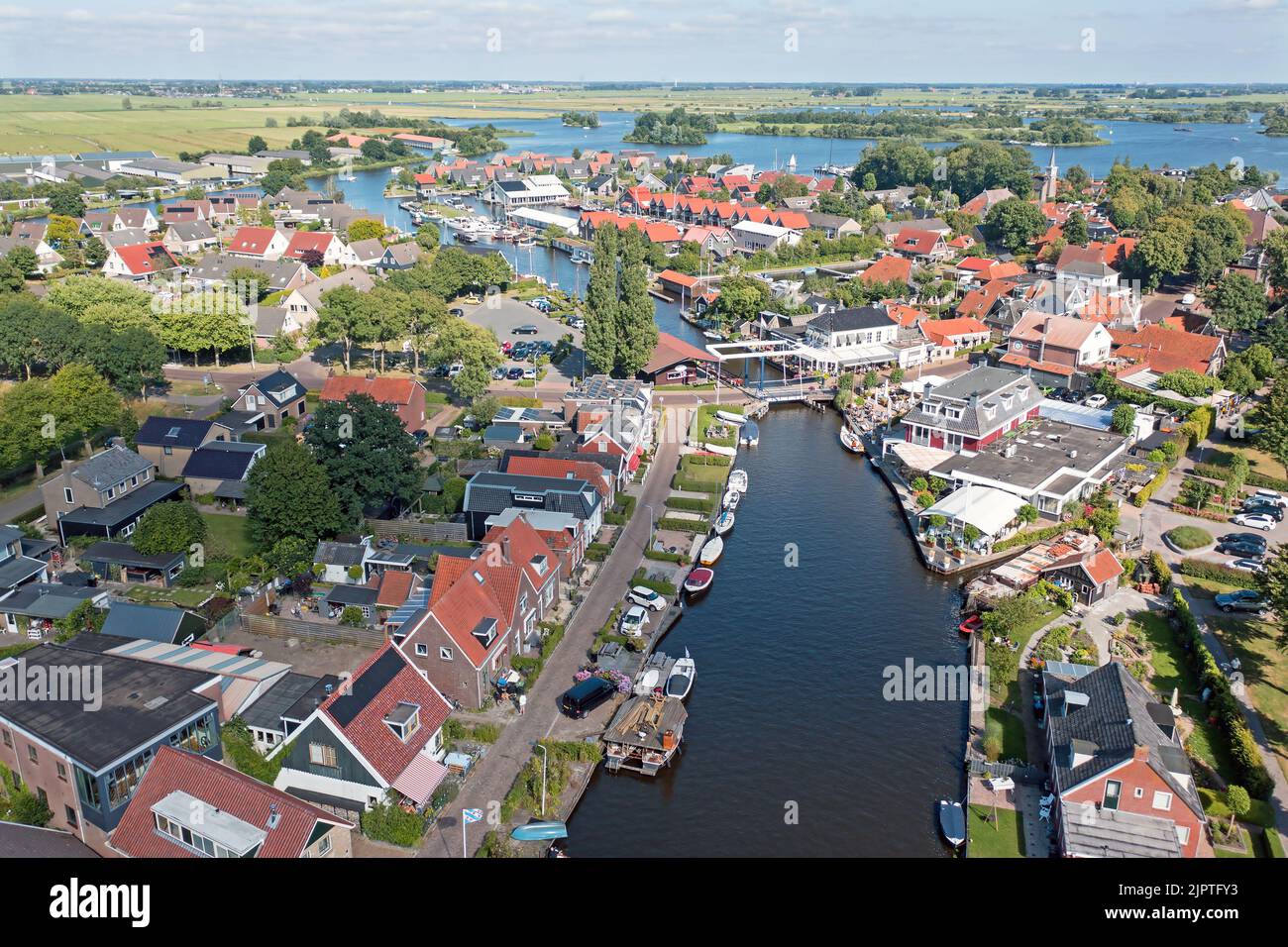 Aerial from the old city Terherner at the Sneekermeer in Friesland the Netherlands Stock Photo