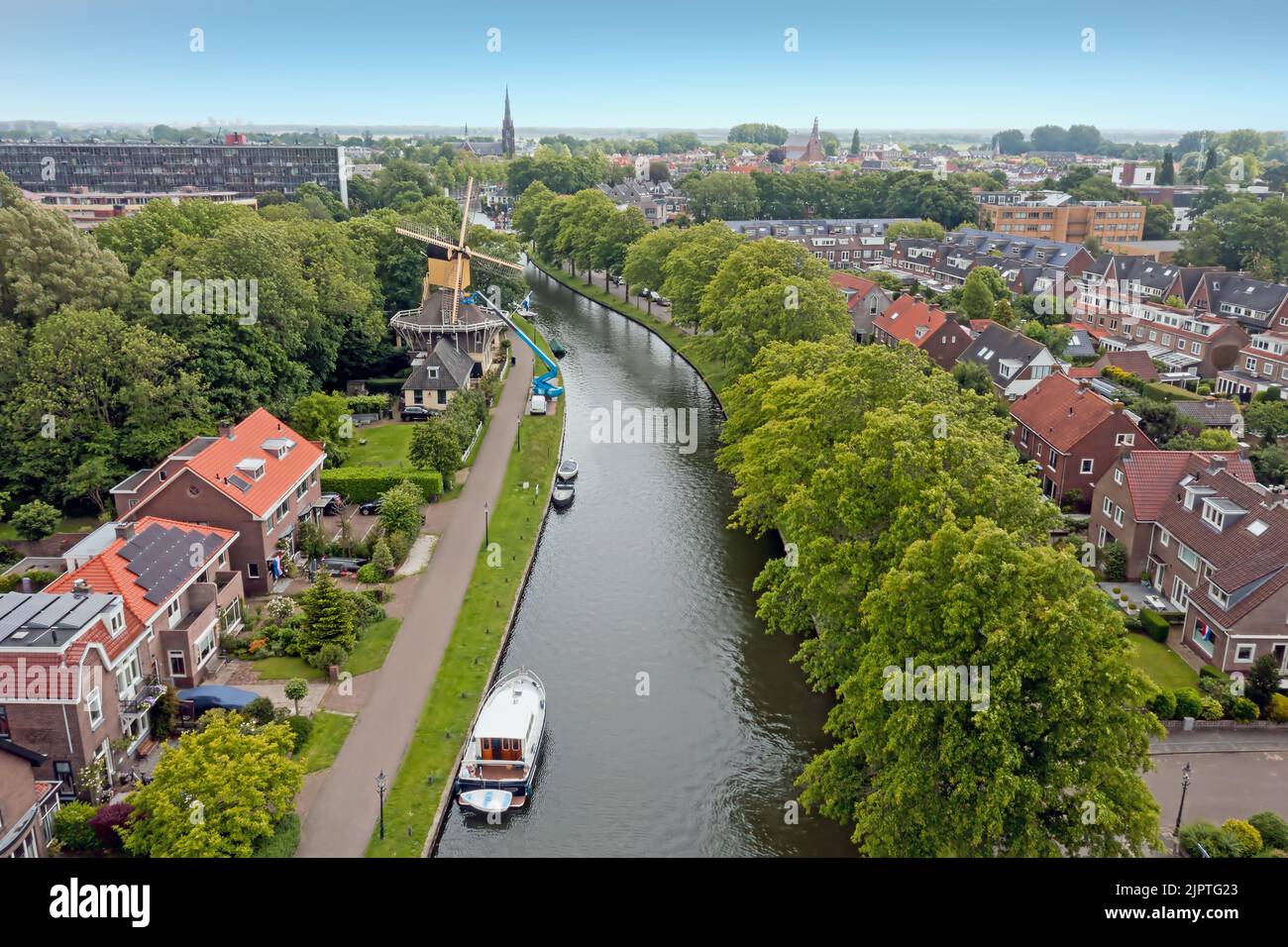 Aerial from the traditional village Weesp in Noord Holland the Netherlands Stock Photo