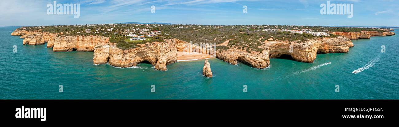 Aerial panorama from Praia do Carvalho near Benagil in the Algarve Portugal Stock Photo