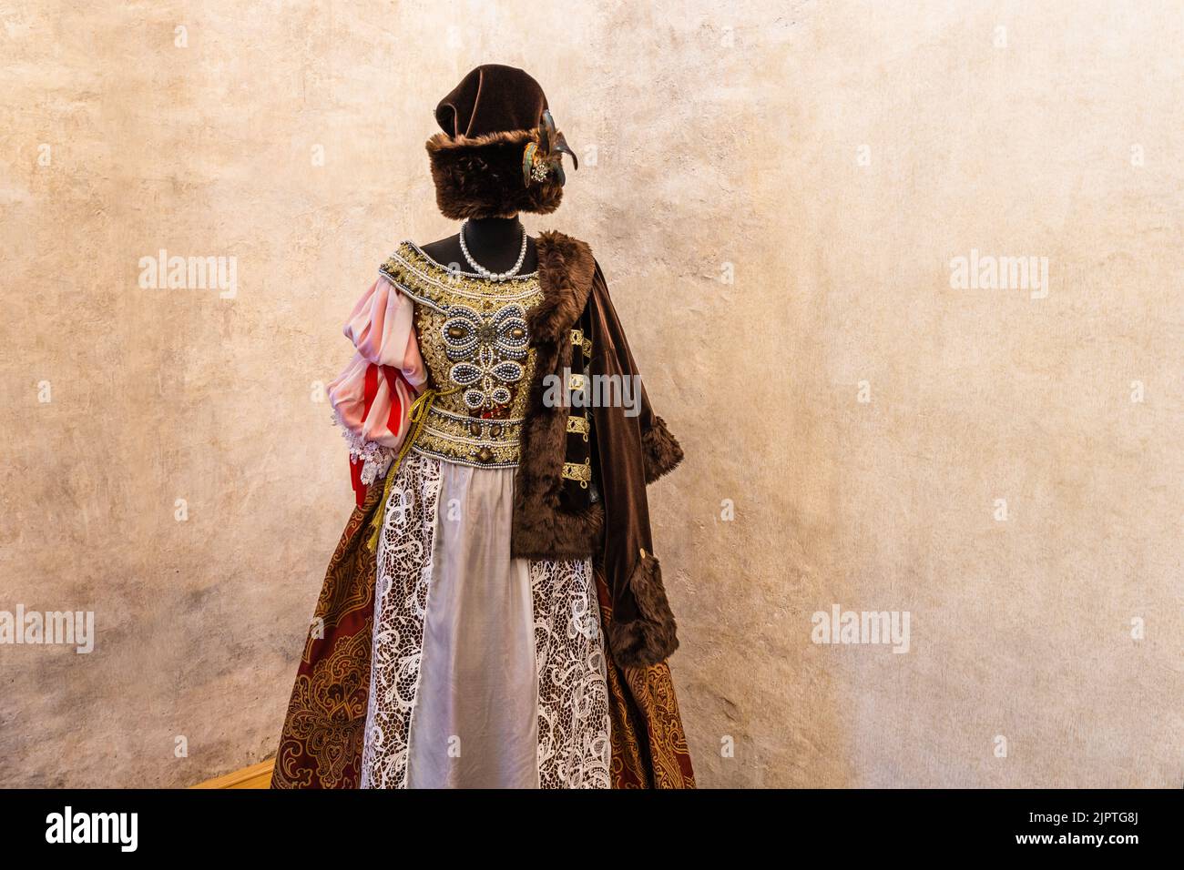 Traditional vintage Slovakian costume. Slovakian national dress ornament. Oravsky Podzamok, Slovakia, 21 July 2022 Stock Photo