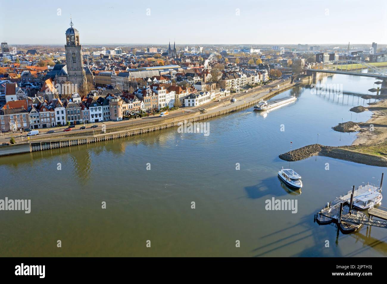 Aerial from the city Deventer at the river IJssel in the Netherlands Stock Photo