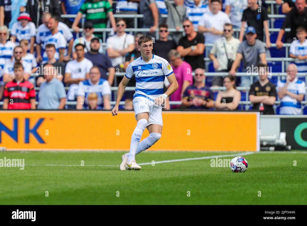 London, UK. 20th August, 2022. QPR's Jimmy Dunne on the ball during the ...