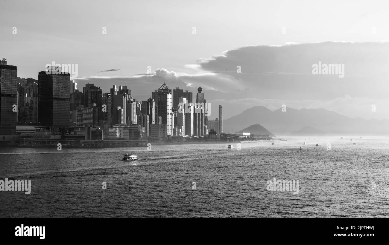 Hong Kong Island West, Victoria Harbor, Sunset View (August 2022) Stock Photo