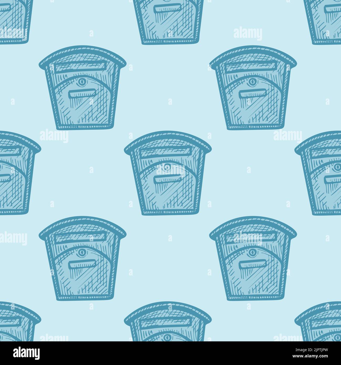 Mailbox engraved seamless pattern. Vintage letterbox in hand drawn