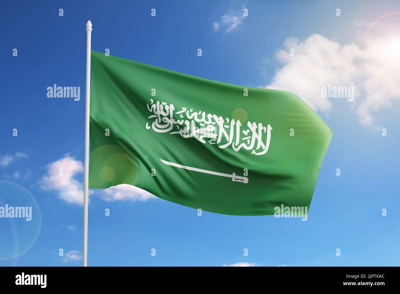 Flag of Saudi Arabia on blue sky. 3d illustration. Stock Photo