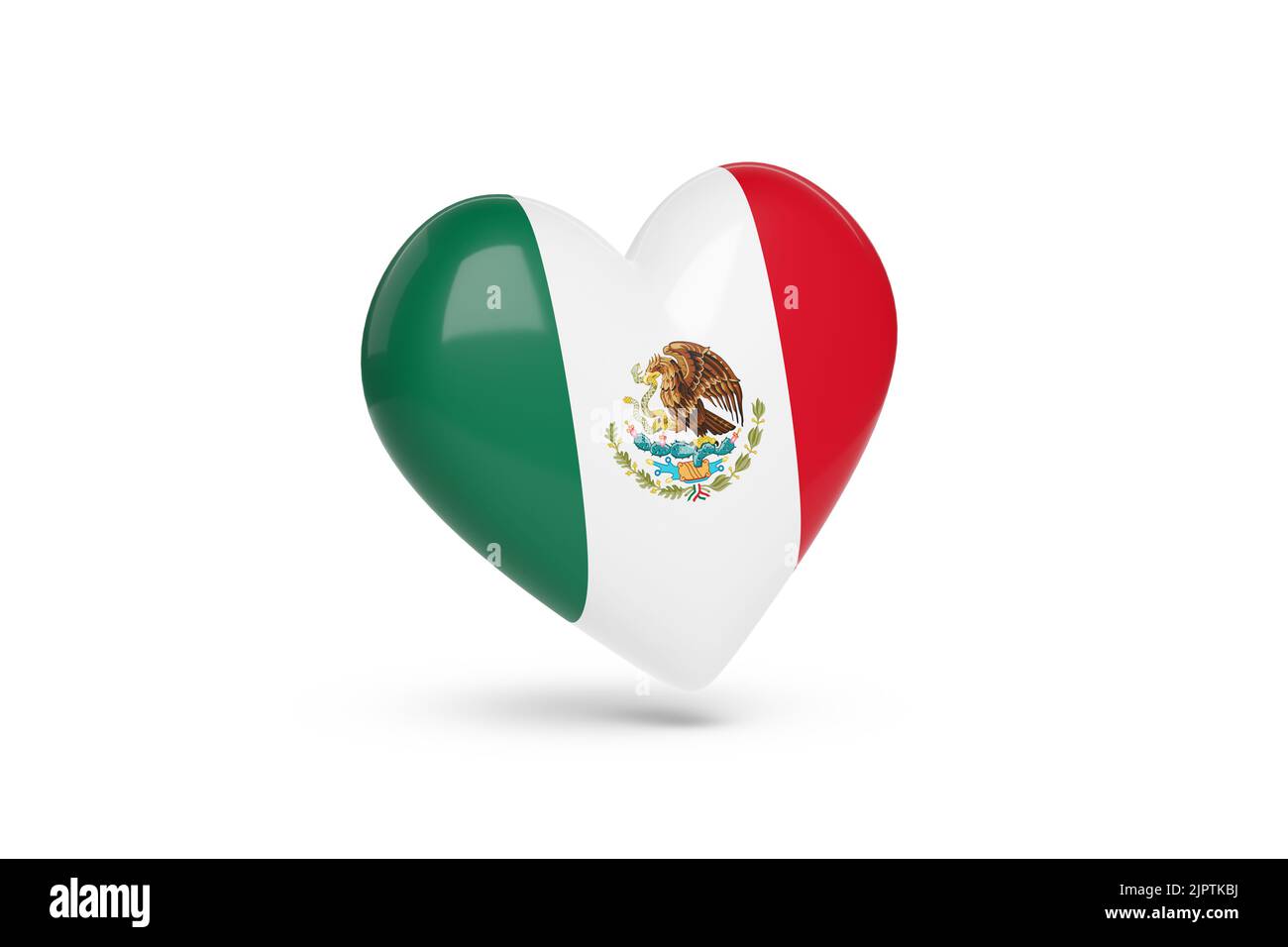 Heart with the colors of flag of Mexico isolated on white background. 3d illustration. Stock Photo