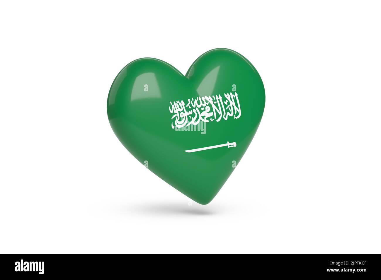 Heart with the colors of flag of Saudi Arabia isolated on white background. 3d illustration. Stock Photo