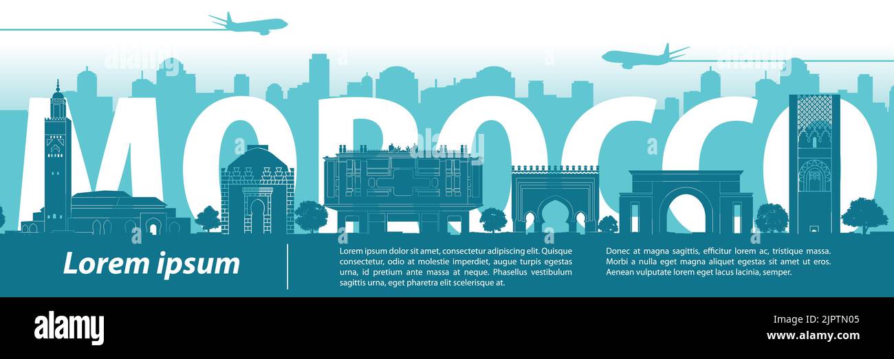 Morocco famous landmarks by silhouette style,vector illustration Stock Vector