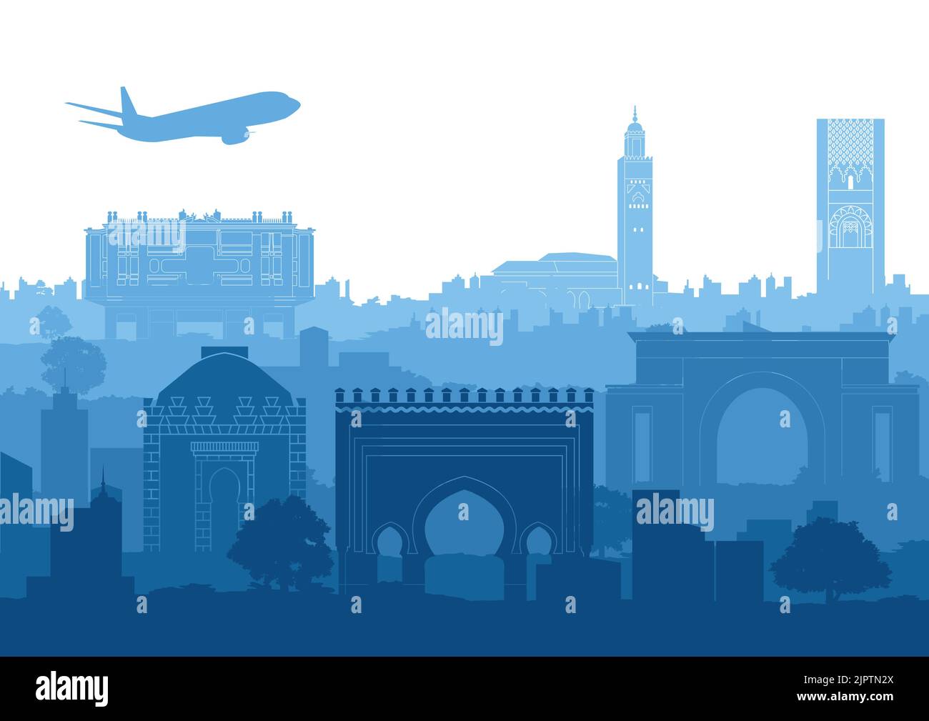 Morocco famous landmarks by silhouette style,vector illustration Stock Vector