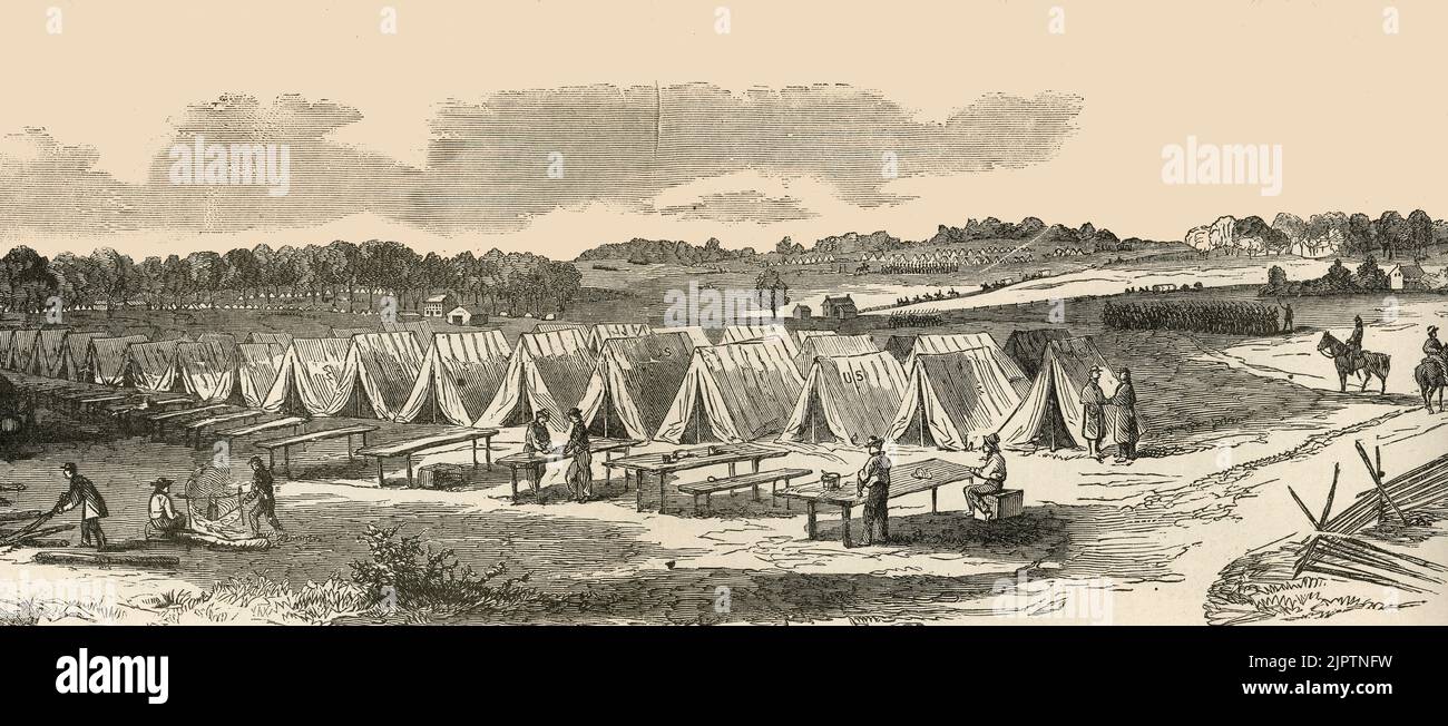 Camp Dick Robinson, Garrard County, Kentucky - The Great Rendezvous of Union Troops and refuge of Tennessee exiles - Recently Deserted by General Bragg in the American Civil War, 1862 Stock Photo