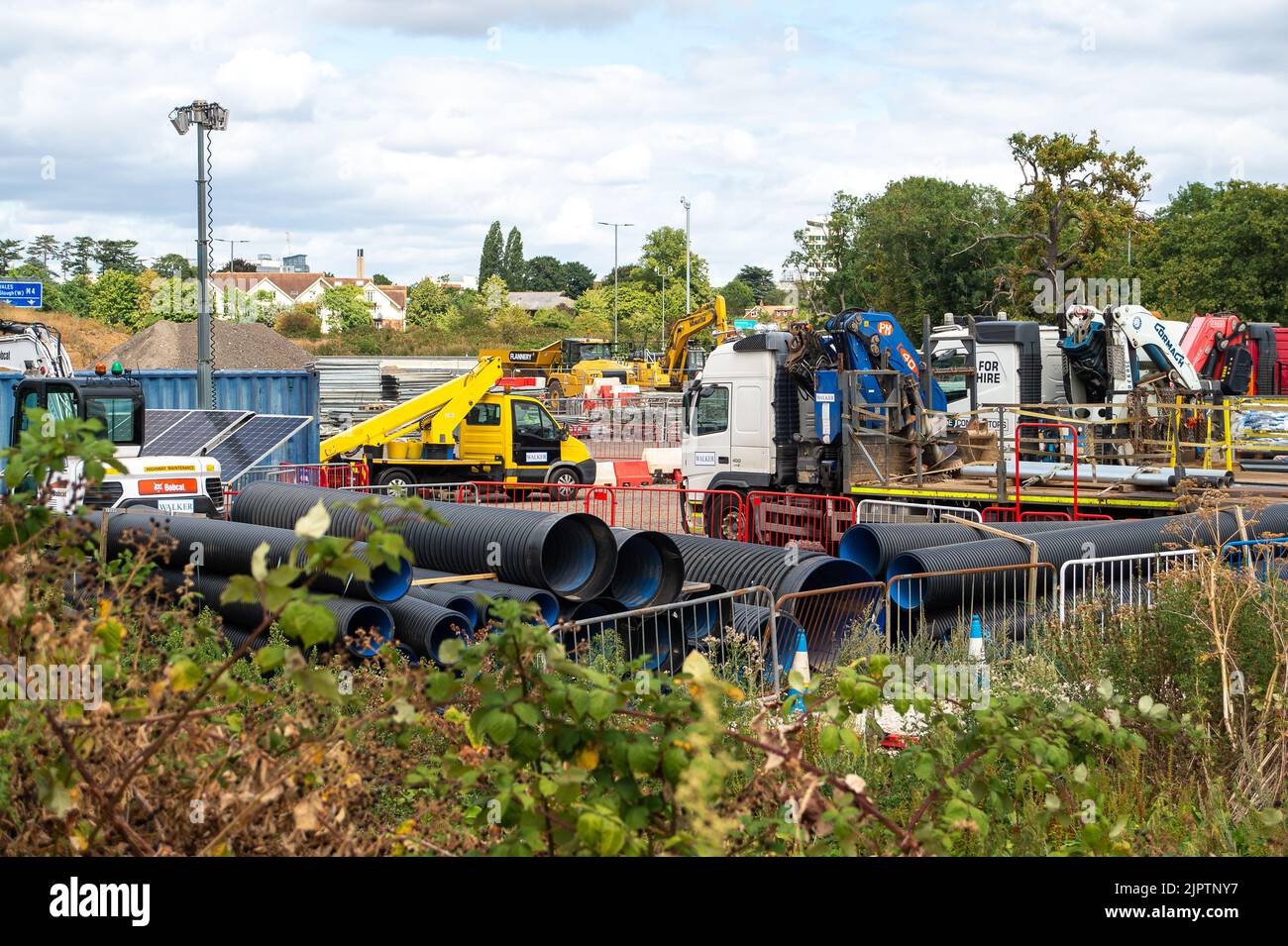 Slough, Berkshire, UK. 20th August, 2022. The M4 depot in Slough near