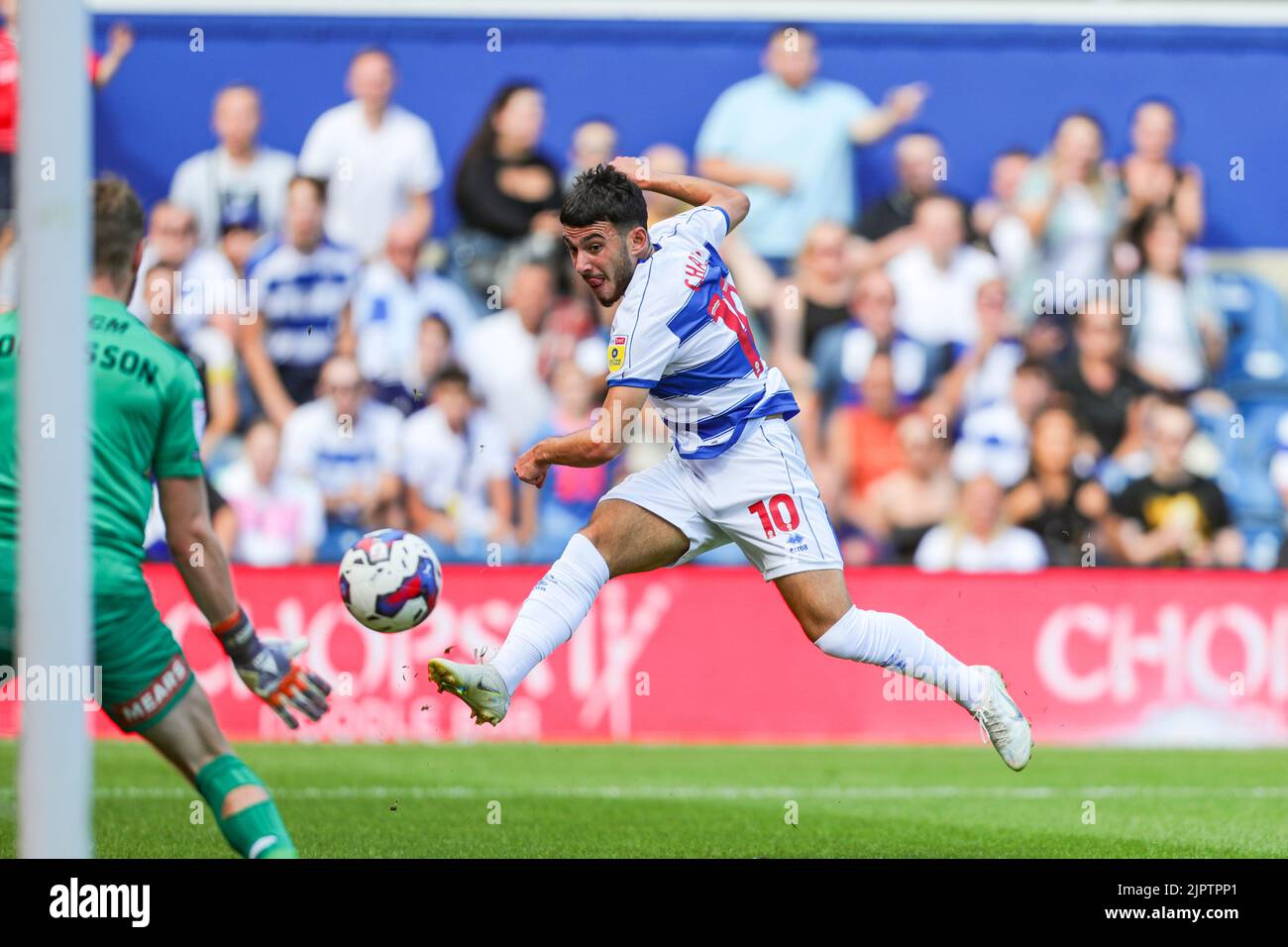 London, UK. 20th August, 2022. QPR's Ilias Chair shoots during the Sky Bet Championship match between Queens Park Rangers and Rotherham United at the Loftus Road Stadium, London on Saturday 20th August 2022. (Credit: Ian Randall | MI News) Credit: MI News & Sport /Alamy Live News Stock Photo