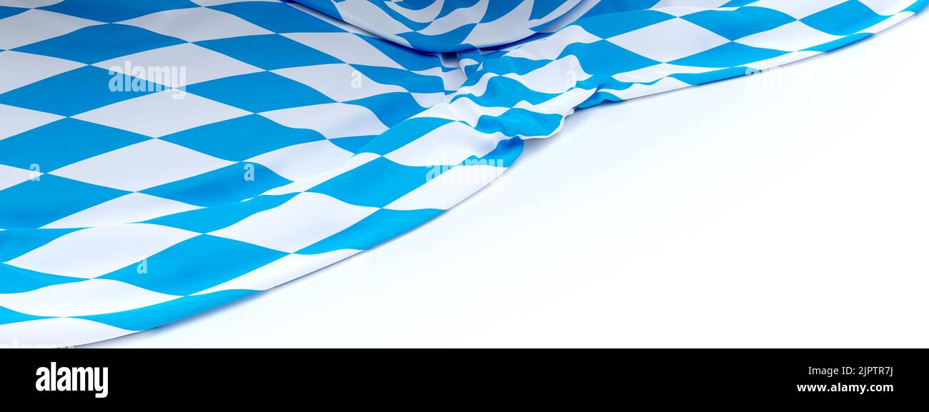 Oktoberfest background. Bavarian rhombic pattern blue and white color textile, banner. October fest template, copy space Stock Photo