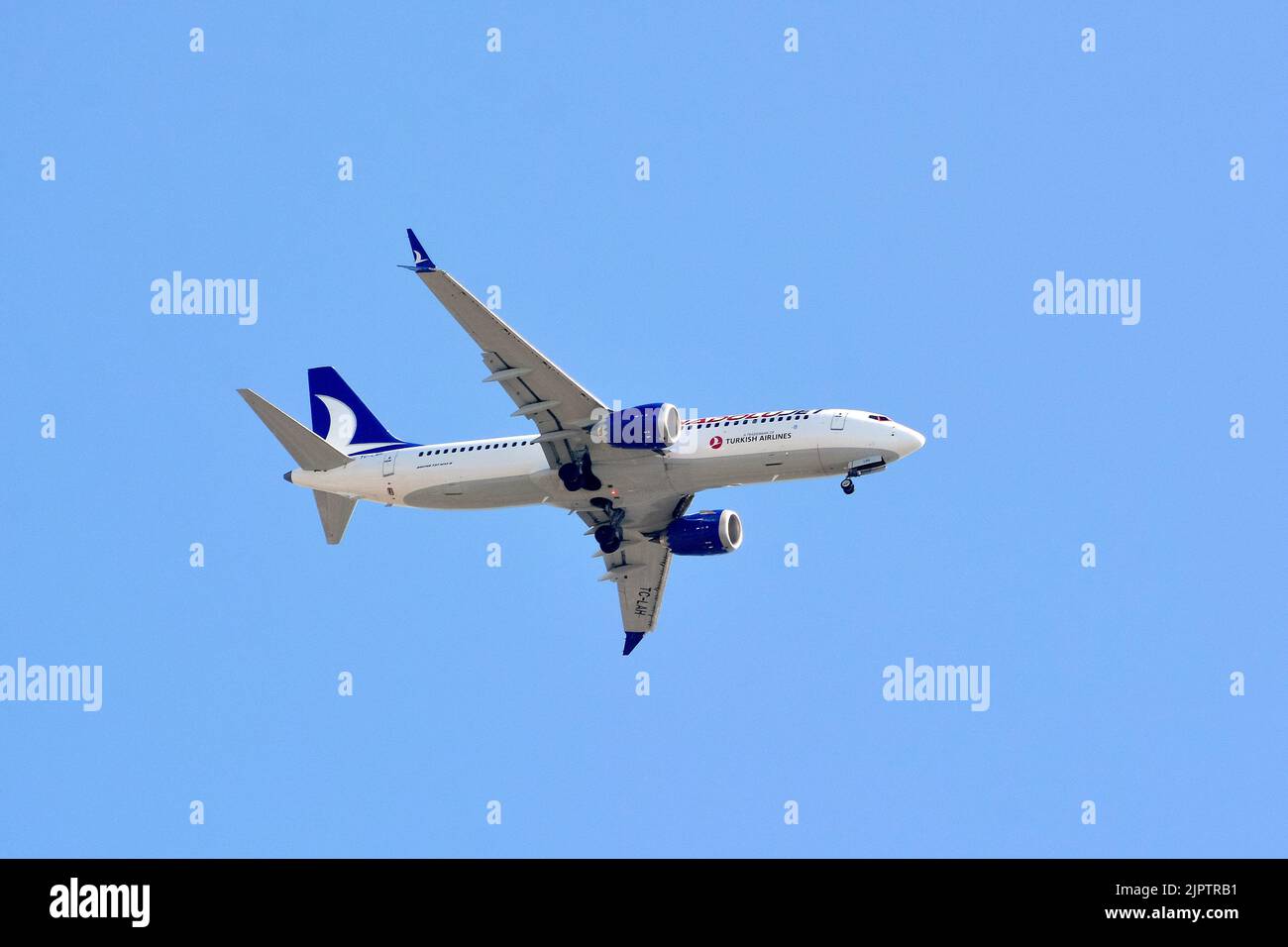 AnadoluJet (is a brand of Turkish Airlines operating as a regional airline), Boeing 737-800 MAX airlane, Budapest, Hungary, Magyarország, Europe Stock Photo