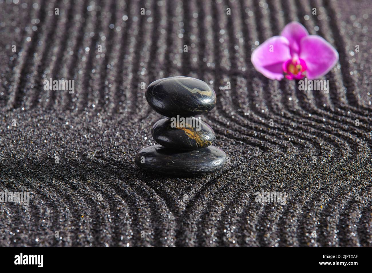 Japanese ZEN garden with feng shui and stone in sand Stock Photo