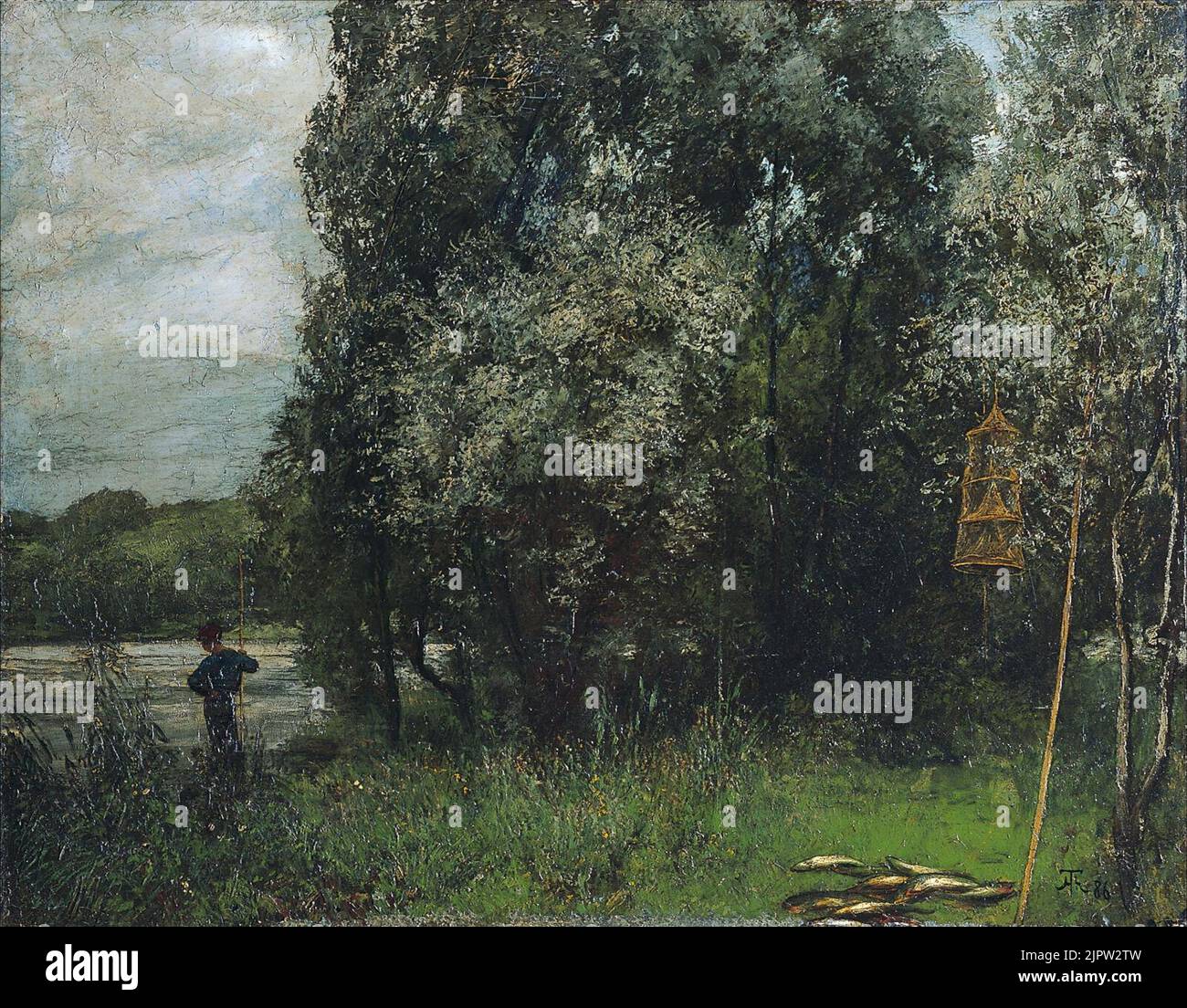 Hans Thoma - Flusslandschaft mit Angler (Fischer am Rhein Stock Photo ...