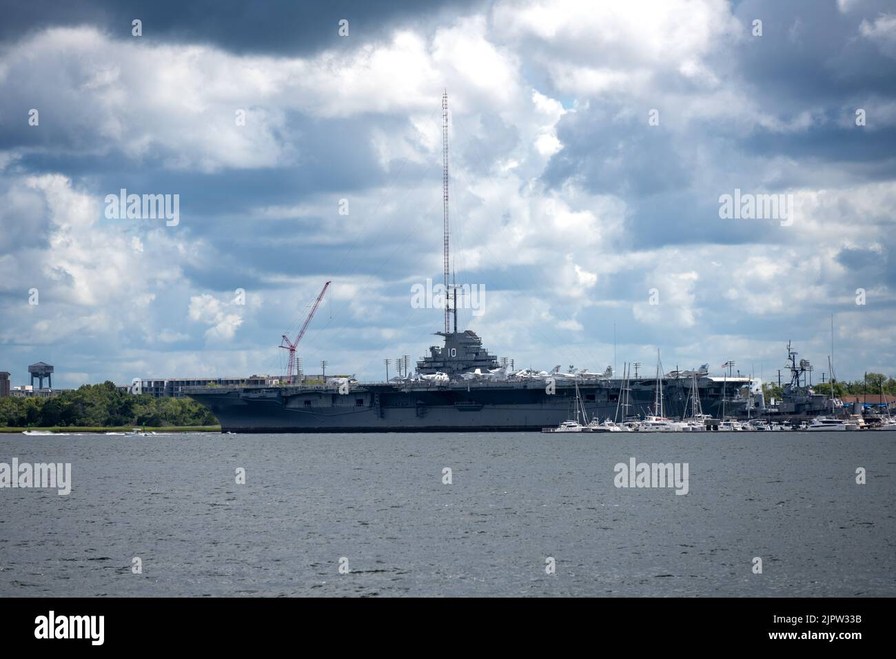 The USS Yorktown docked in the Charleston Harbor Stock Photo