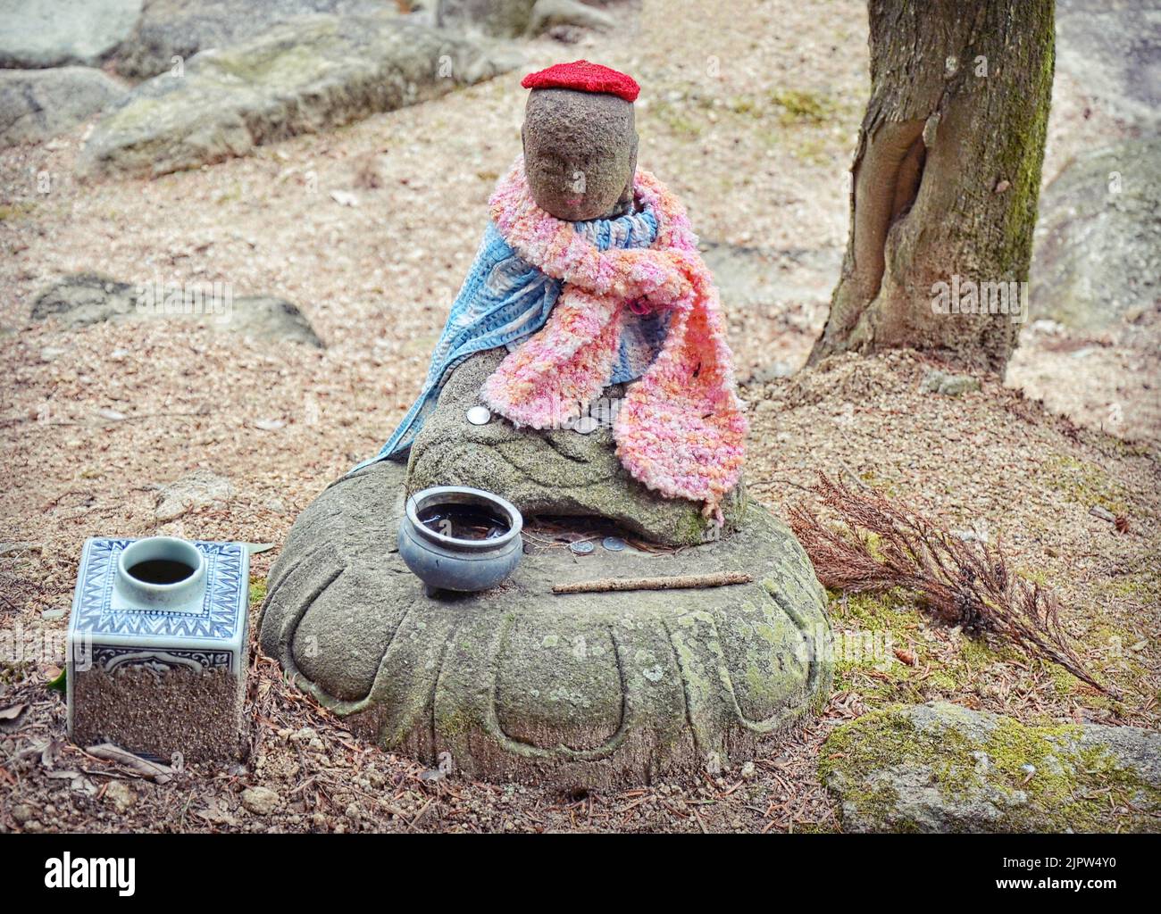 Jizo Bosatsu, statue of buddhist monk at Mount Misen, Miyajima island