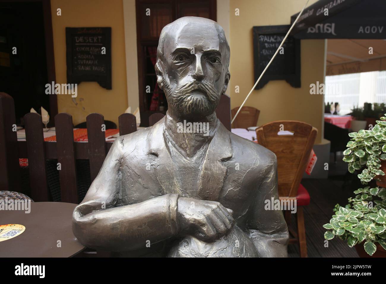 Statue of Andrija Mohorovicic a famous Croatian scientists is seen as part of Sit&Meet project in Zagreb, Croatia on August 20, 2022. Photo: Lovro Domitrovic/PIXSELL Stock Photo