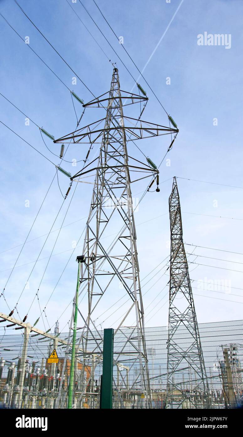 High voltage towers in the Delta del Llobregat, Barcelona, Catalunya