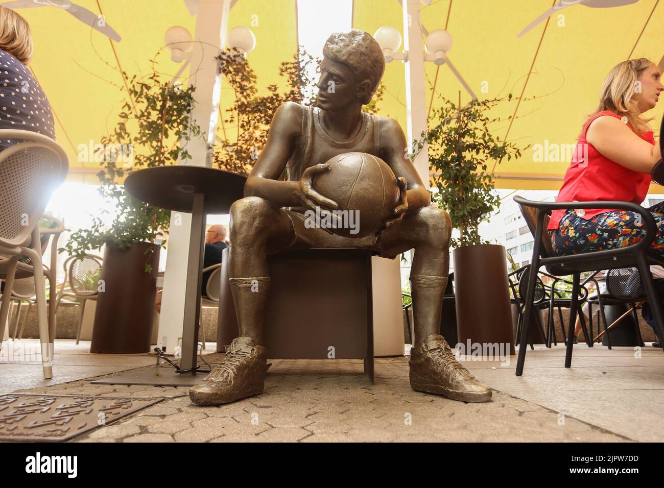 Statue of Drazen Petrovic a famous Croatian basketball player is seen