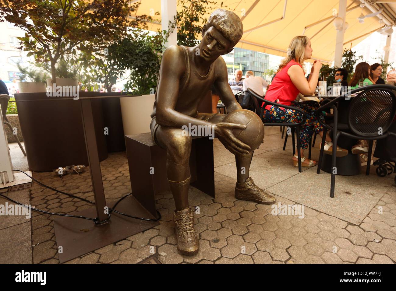 Statue of Drazen Petrovic a famous Croatian basketball player is seen