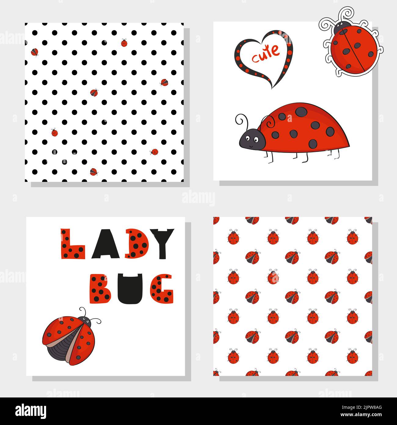 Cute ladybugs set. Collection of ladybirds seamless pattern and ...