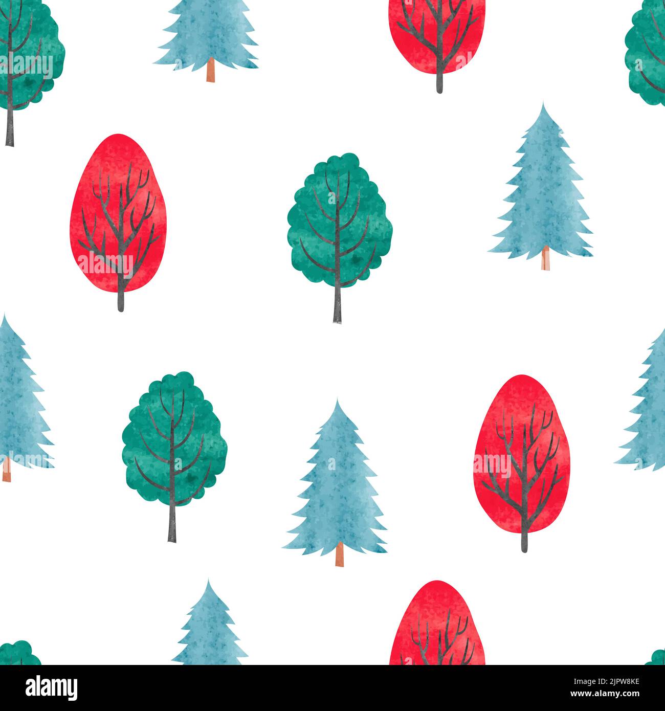 Watercolor trees seamless pattern. Vector background with abstract