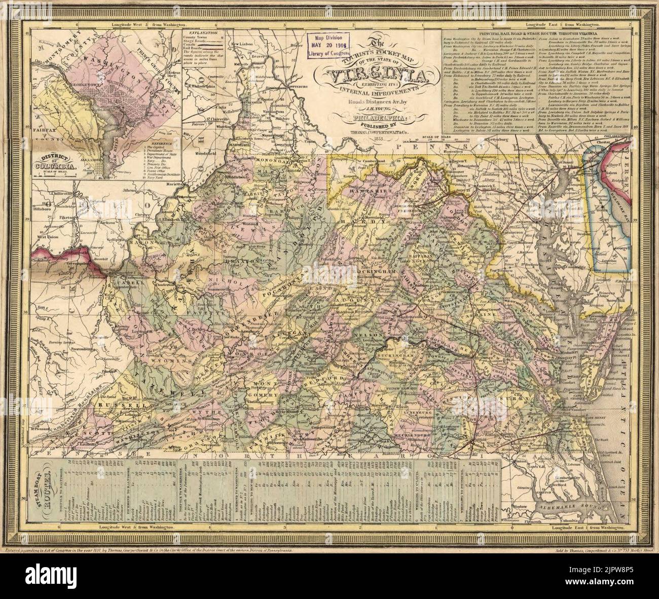 The tourist's pocket map of the state of Virginia exhibiting its