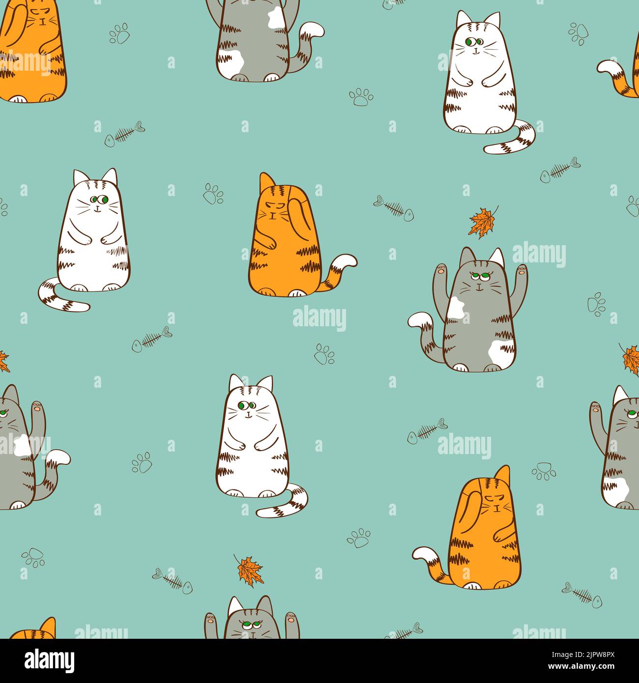 Seamless pattern with cute cats. Vector background with cartoon kittens ...
